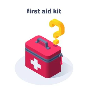 Isometric vector illustration on a white background, first aid kit and questi Stock Illustration