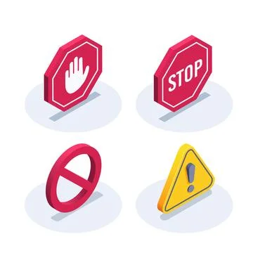 Isometric vector illustration on a white background, a set of prohibition ico Stock Illustration
