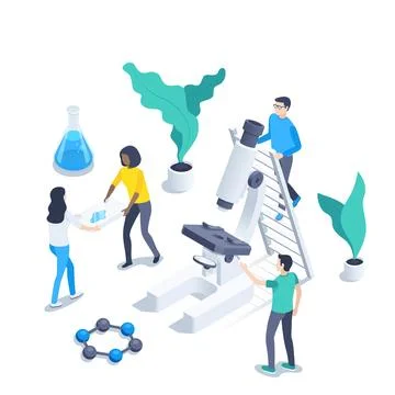 Isometric vector illustration on a white background, young people are trained Stock Illustration
