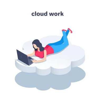 Isometric vector illustration on a white background, a woman lies on a cloud  Stockillustratie