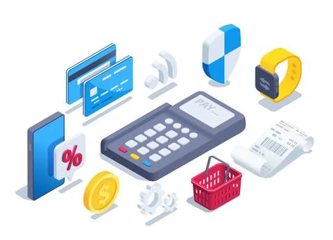 Isometric vector illustration on a white background, a set of icons on the to イラスト素材