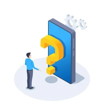 Isometric vector illustration on a white background, a man stands in front of Stock Illustration