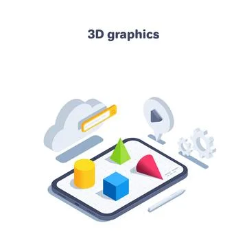 Isometric vector illustration on a white background, a tablet with volumetric Stock Illustration