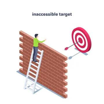 Isometric vector illustration on a white background, a man on a stepladder lo Illustrazione stock