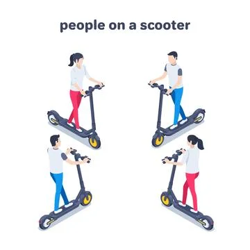 Isometric vector illustration on a white background, people on an electric sc Stock Illustration