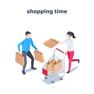 Isometric vector illustration on a white background, a man with packages and  Stock Illustration