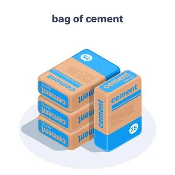 Isometric vector illustration on a white background, a bag of cement stacked  Illustrazione stock