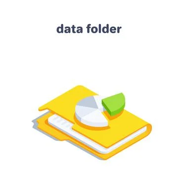 Isometric vector illustration on white background, data folder icon and pie c Illustrazione stock