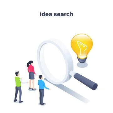 Isometric vector illustration on a white background, people look through a ma Stock Illustration
