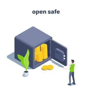 Isometric vector illustration on a white background, a man stands in front of Stock Illustration