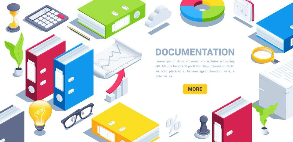 Isometric vector illustration on a white background, landing page with object Stock Illustration