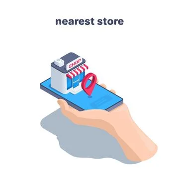 Isometric vector illustration on a white background, a hand holds a smartphon Stock Illustration