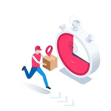 Isometric vector illustration on a white background, a man with a box and a l Stock Illustration