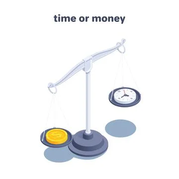 Isometric vector illustration on a white background, scales on one bowl with  Stock Illustration