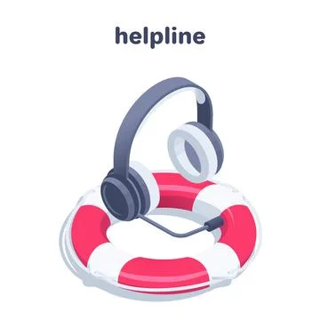 Isometric vector illustration on white background, text helpline, lifebuoy an Stock Illustration