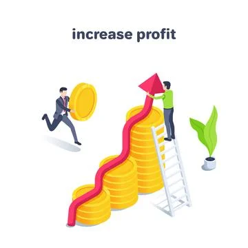 Isometric vector illustration on a white background, increase profit, a man i Stock Illustration