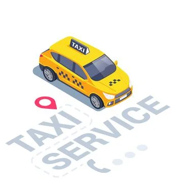 Isometric vector illustration on a white background, inscription taxi service Stock Illustration