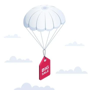 Isometric vector illustration on a white background, a red price tag with an  Illustrazione stock