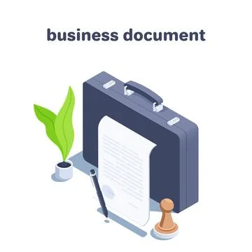 Isometric vector illustration on a white background, a document with a pen an Stock-Illustration