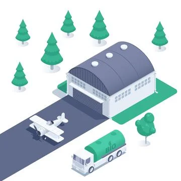 Isometric vector illustration on a white background, small civil aircraft nea 스톡 일러스트