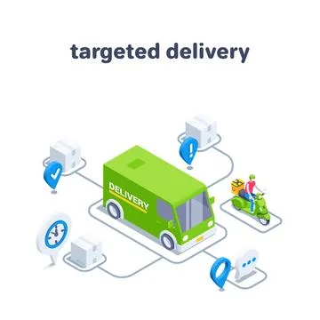 Isometric vector illustration on a white background, a car for delivering par イラスト素材