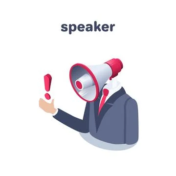 Isometric vector illustration on a white background, man speaker and exclamat Stock Illustration