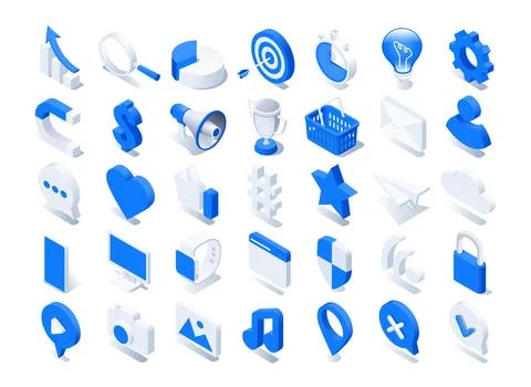 Isometric vector illustration on a white background, social media and busines イラスト素材