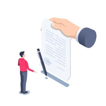 Isometric vector illustration on a white background, the hand of a business m Stock Illustration