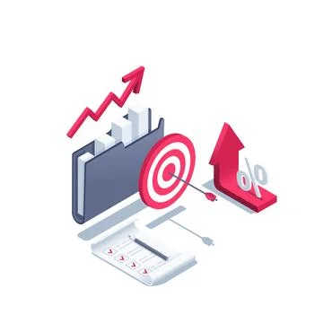 Isometric vector illustration on a white background, a target with an arrow n Stock Illustration