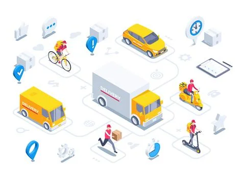 Isometric vector illustration on a white background, a car for delivering par Stock Illustration