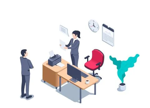 Isometric vector illustration on a white background, people in business suits Illustrazione stock