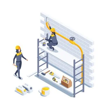 Isometric vector illustration on a white background, women in work clothes ar 스톡 일러스트
