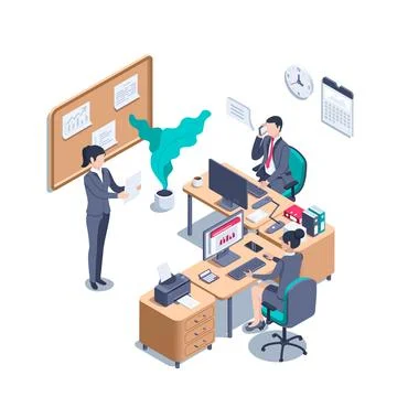 Isometric vector illustration on a white background, people in business suits Illustrazione stock