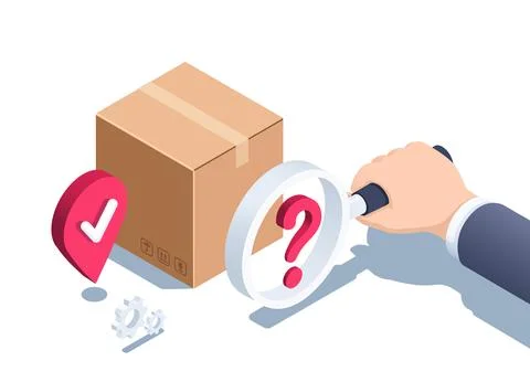 Isometric vector illustration on a white background, a hand with a magnifying Stock Illustration
