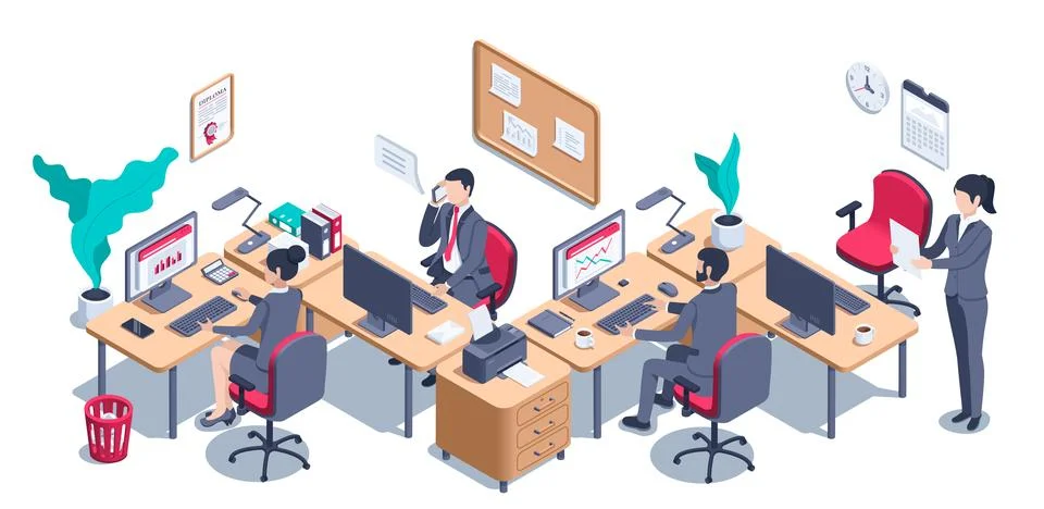 Isometric vector illustration on a white background, people in business suits Stockillustratie
