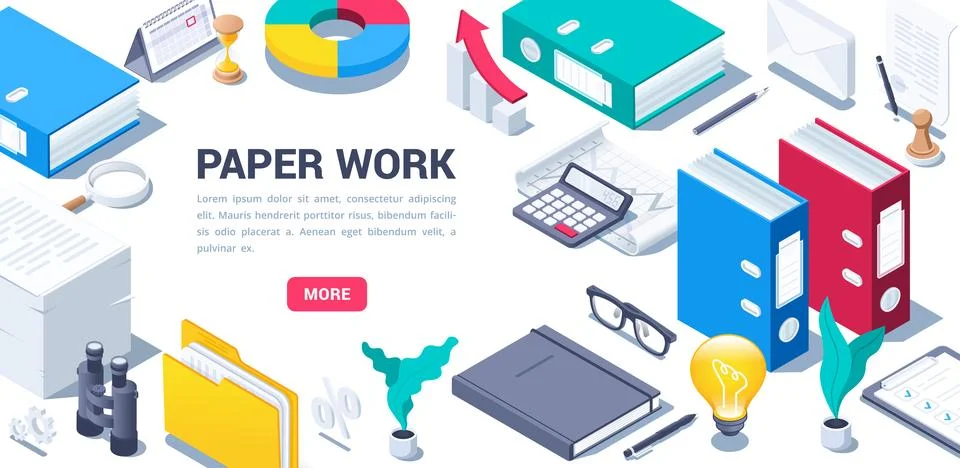 Isometric vector illustration on a white background, landing page with object Stock Illustration