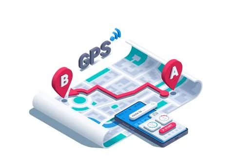 Isometric vector illustration on a white background, city map and two locatio Stock Illustration