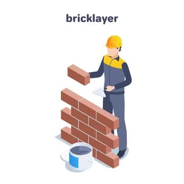 Isometric vector illustration on a white background, a male builder with a br Stock Illustration