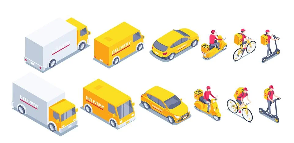Isometric vector illustration on white background, delivery transport set, ca Stock Illustration