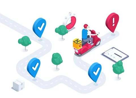 Isometric vector illustration on a white background, a man from a delivery se Stock Illustration