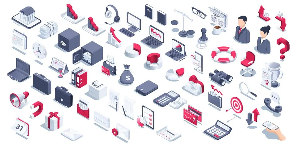 Isometric vector illustration on a white background, a large set of business  イラスト素材