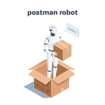 Isometric vector illustration on a white background, a robot with a cardboard イラスト素材