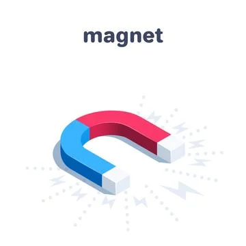 Isometric vector illustration on a white background, a magnet emitting a magn Stock Illustration