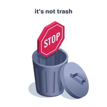 Isometric vector illustration on a white background, a metal garbage containe Stock Illustration