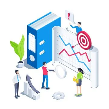 Isometric vector illustration on a white background, people in business cloth Illustrazione stock