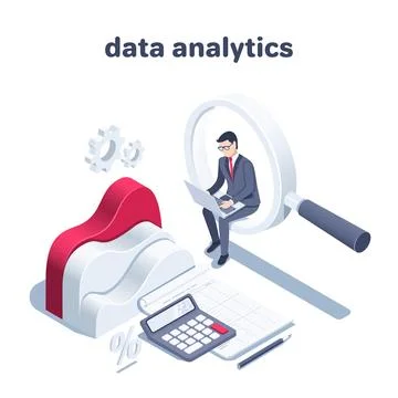 Isometric vector illustration on a white background, a man in business clothe 스톡 일러스트