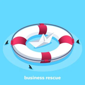 Isometric vector image on a bare background, lifebuoy and a paper boat, bus.. Stock Illustration