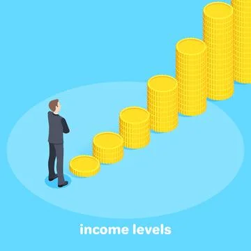 Isometric vector image on a bare background. A man in a business suit is st.. Stock Illustration