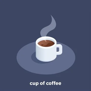Isometric vector image on black background, white cup of hot coffee Stock Illustration