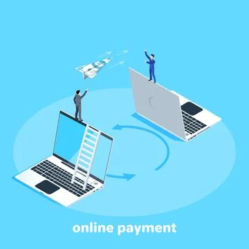 Isometric vector image on a blue background, a man in a business suit stand.. Stock Illustration